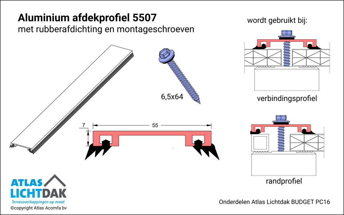 Afdekprofiel 16mm Atlas Lichtdak Budget