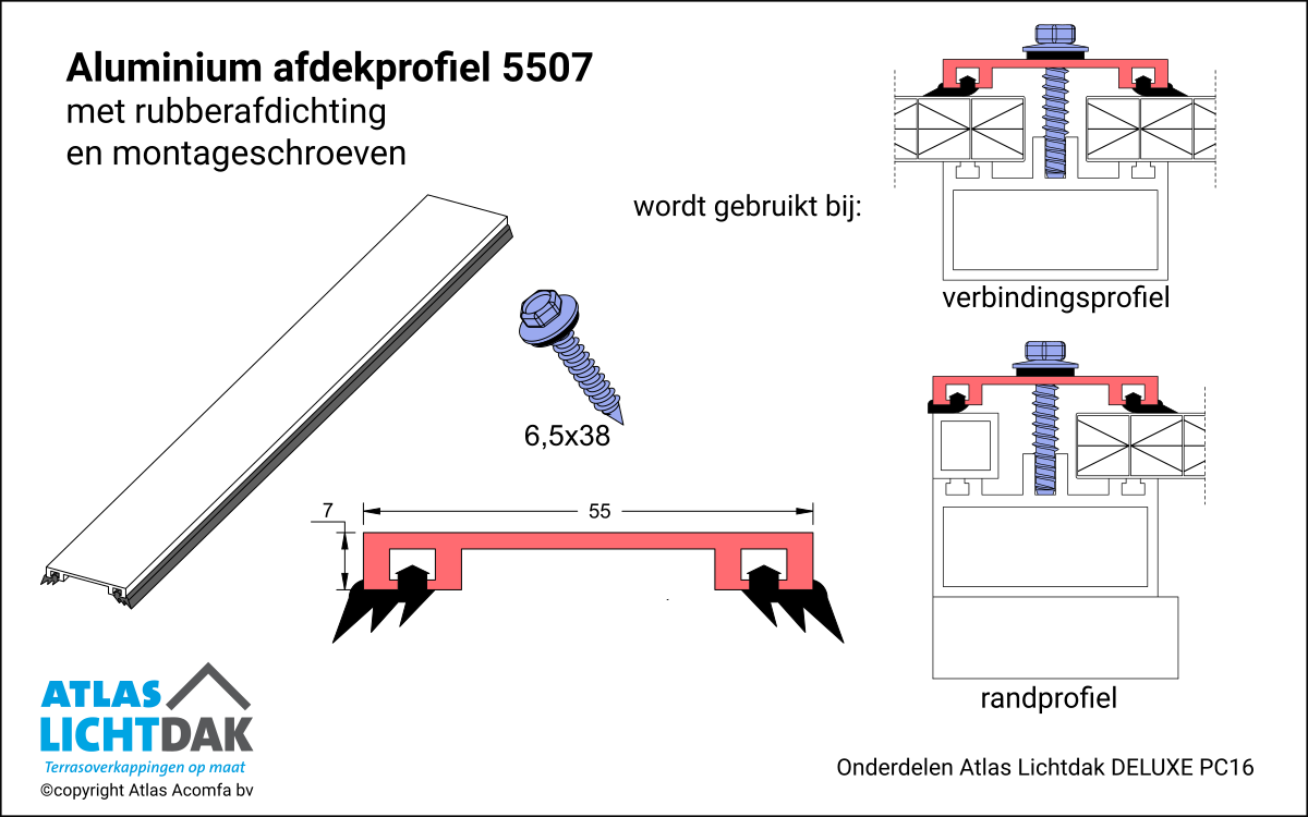 Afdekprofiel 5507 16mm Atlas Lichtdak Deluxe