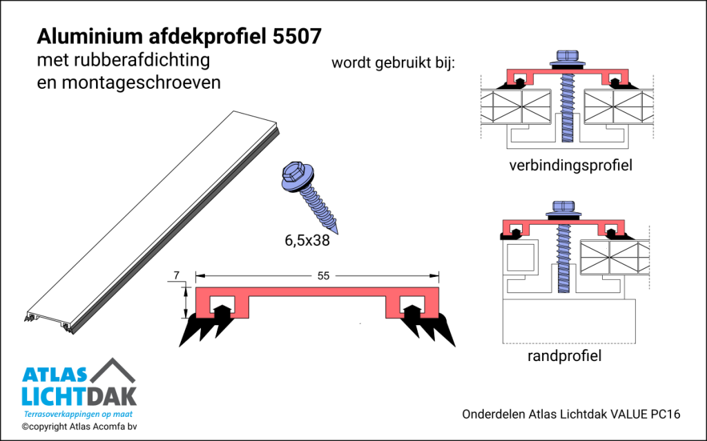 Afdekrprofiel 5507 16mm Atlas Lichtdak Value