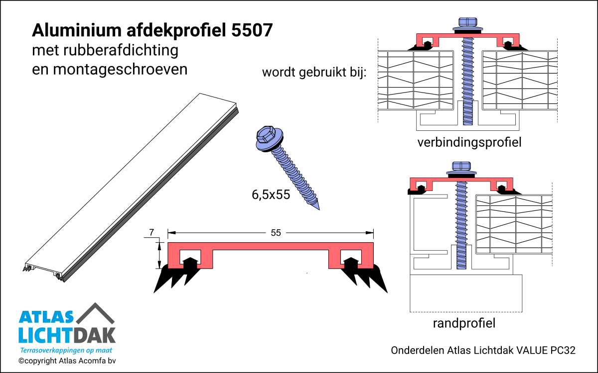 Afdekprofiel 5507 32mm Atlas Lichtdak Value