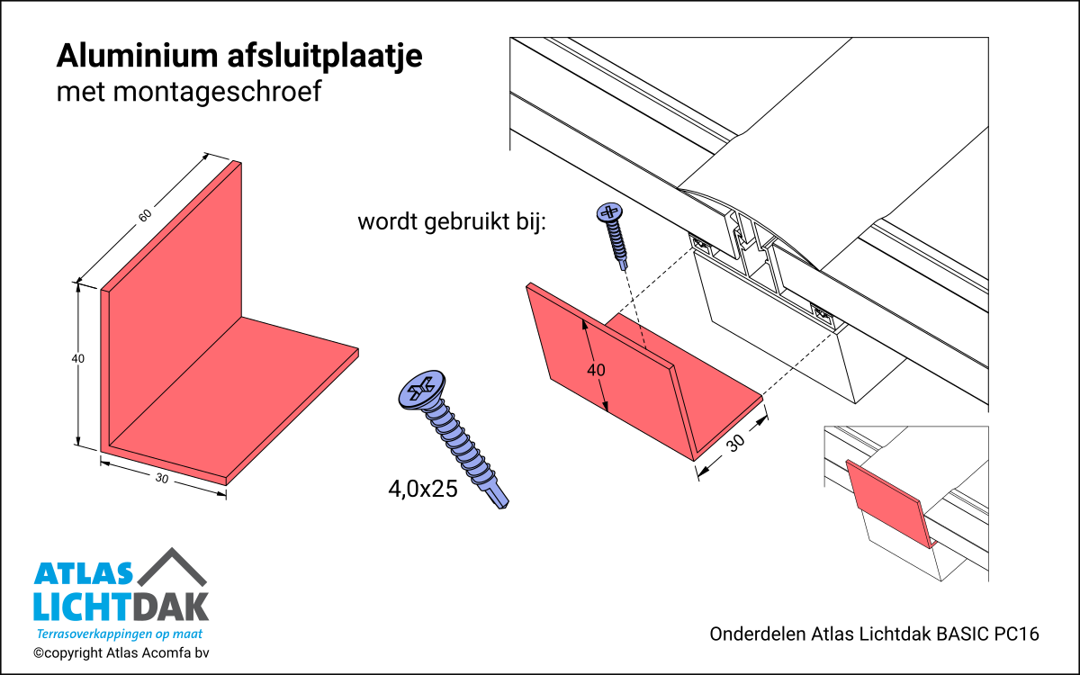 Afsluitplaatje 16mm Atlas Lichtdak Basic