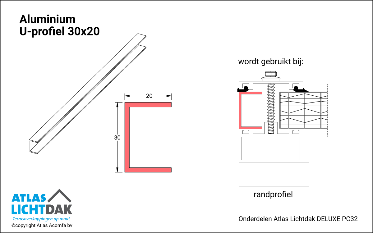 Alu. U Profiel 32mm Atlas Lichtdak Deluxe