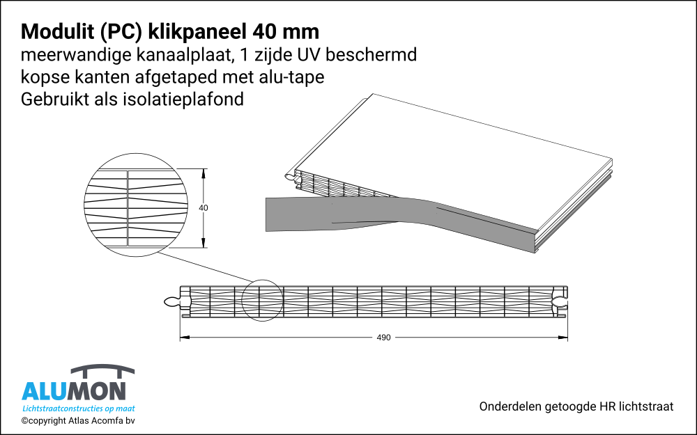 Alumon HR lichtstraat isolatieplafond modulit