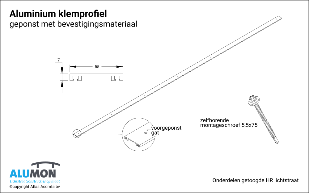 Alumon HR lichtstraat klemprofiel