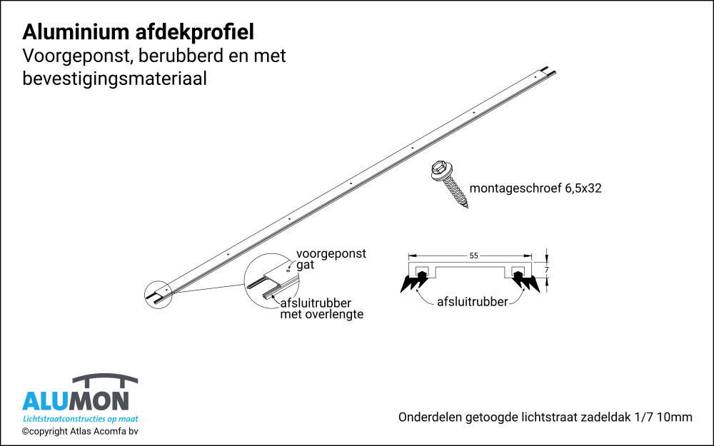 Alumon lichtstraat getoogd zadeldak afdekprofiel 1