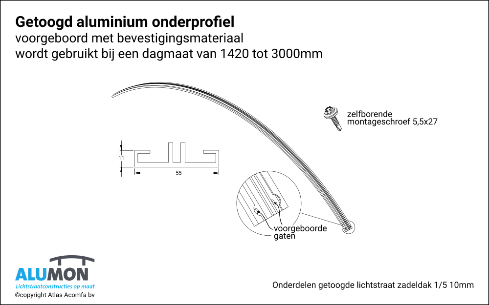 Alumon lichtstraat getoogd zadeldak onderprofiel 5510