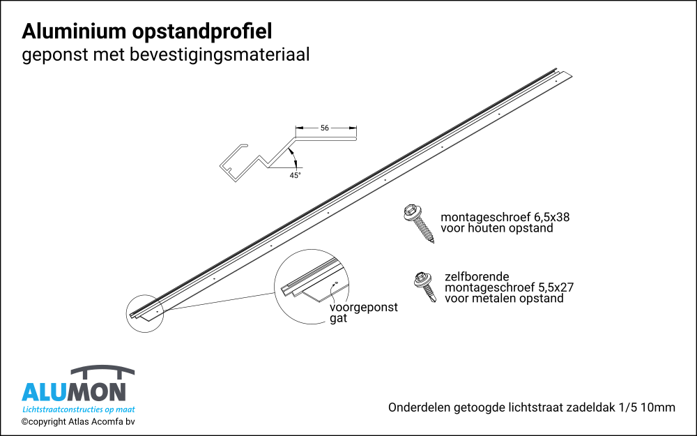 Alumon lichtstraat getoogd zadeldak opstandprofiel