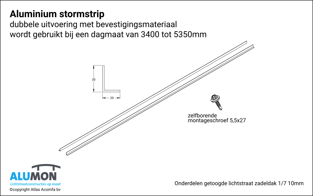Alumon Lichtstraat Getoogd Zadeldak Stormstrip Dubbel 1 7