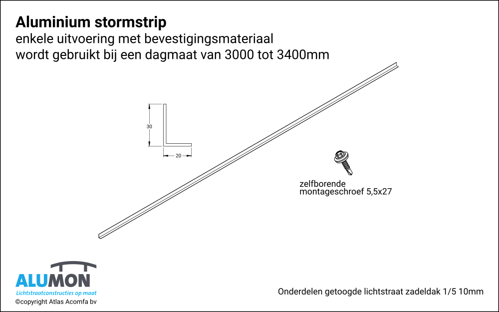 Alumon Lichtstraat Getoogd Zadeldak Stormstrip