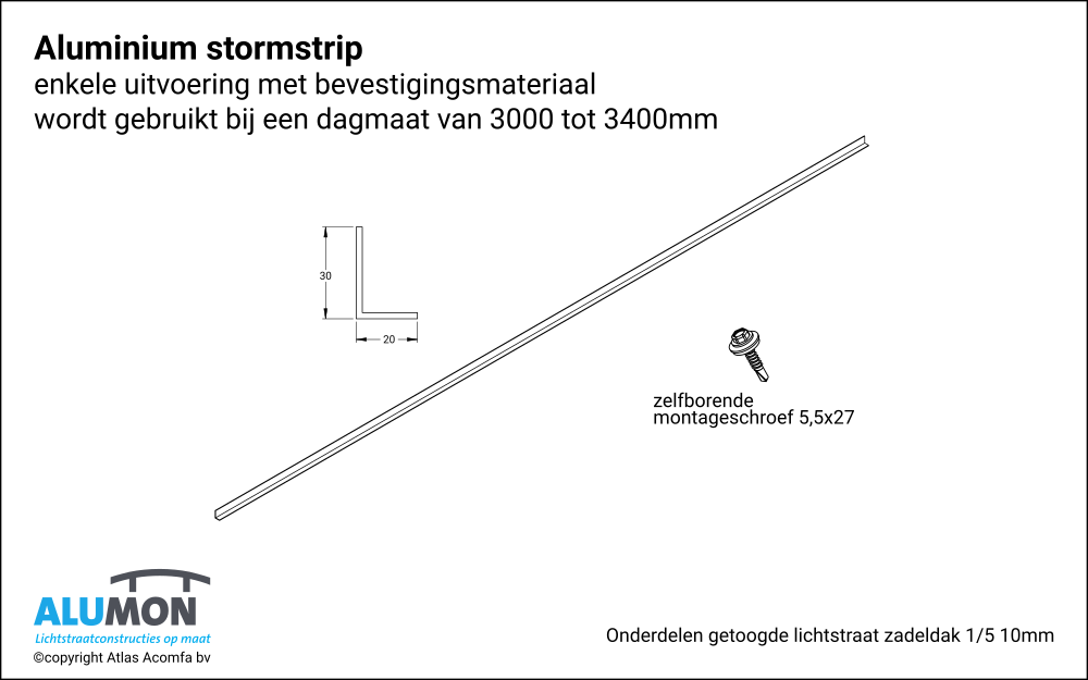 Alumon lichtstraat getoogd zadeldak stormstrip