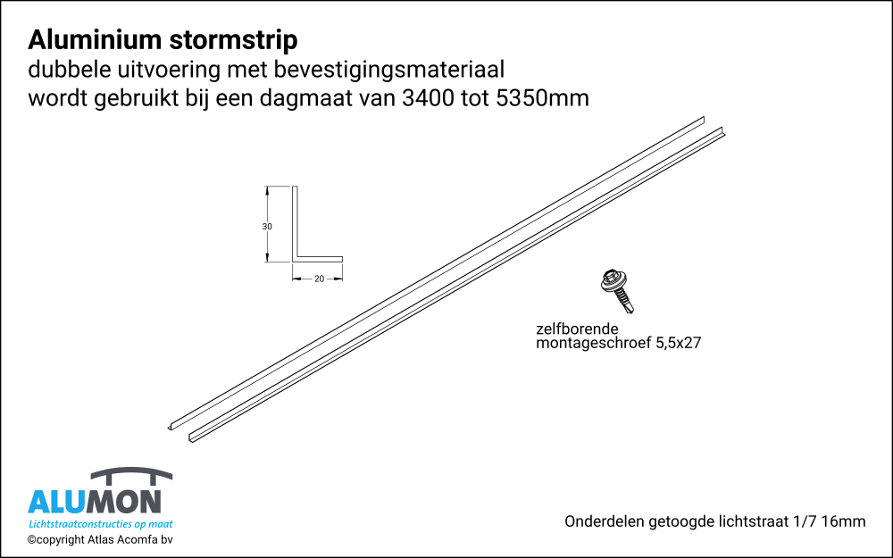 Alumon lichtstraat stormstrip dubbel