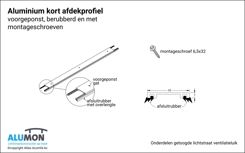 Alumon lichtstraat ventilatieluik onderdelen afdekker