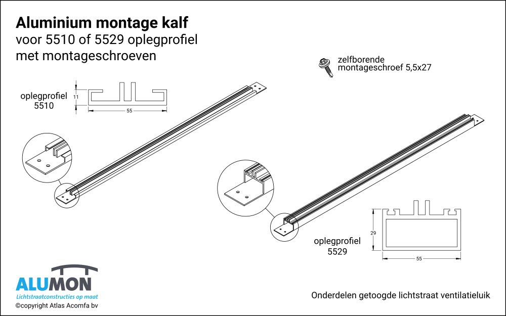 Alumon lichtstraat ventilatieluik onderdelen kalf