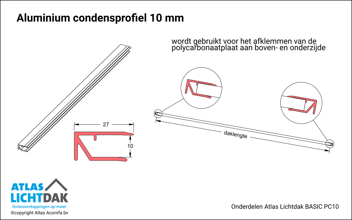 Condensprofiel 10mm Atlas Lichtdak Basic