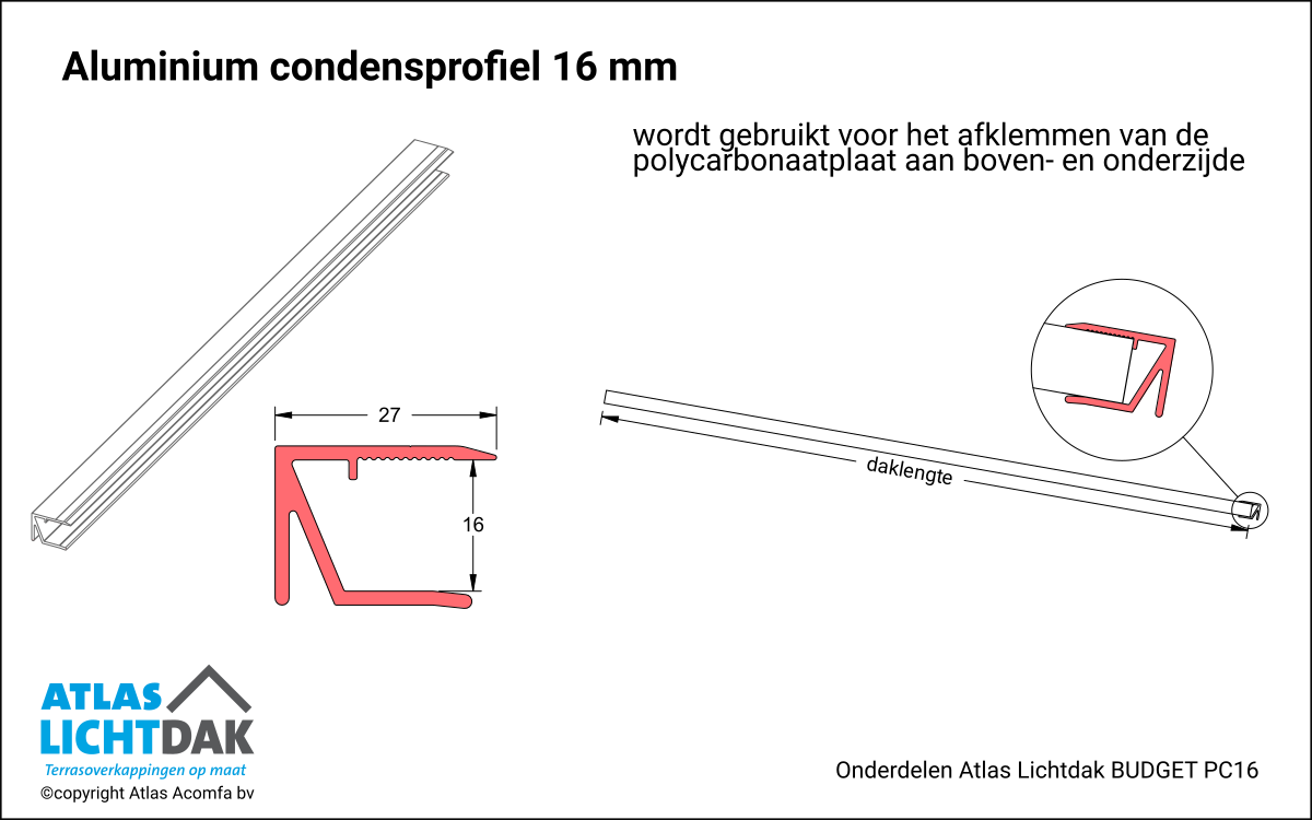 Condensprofiel 16mm Atlas Lichtdak Budget