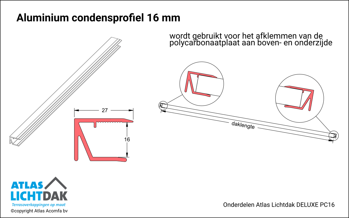 Condensprofiel 16mm Atlas Lichtdak Deluxe