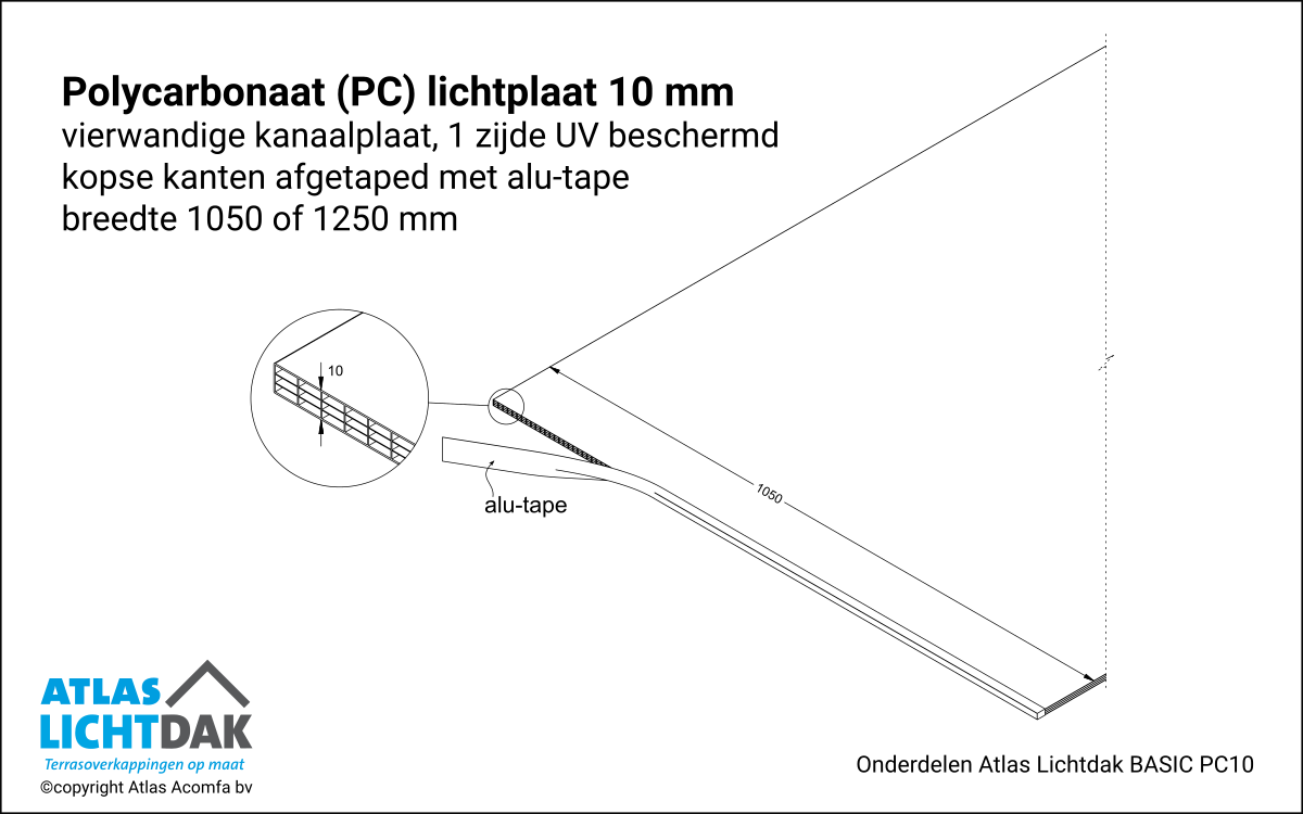 Kanaalplaat 10mm Atlas Lichtdak Basic