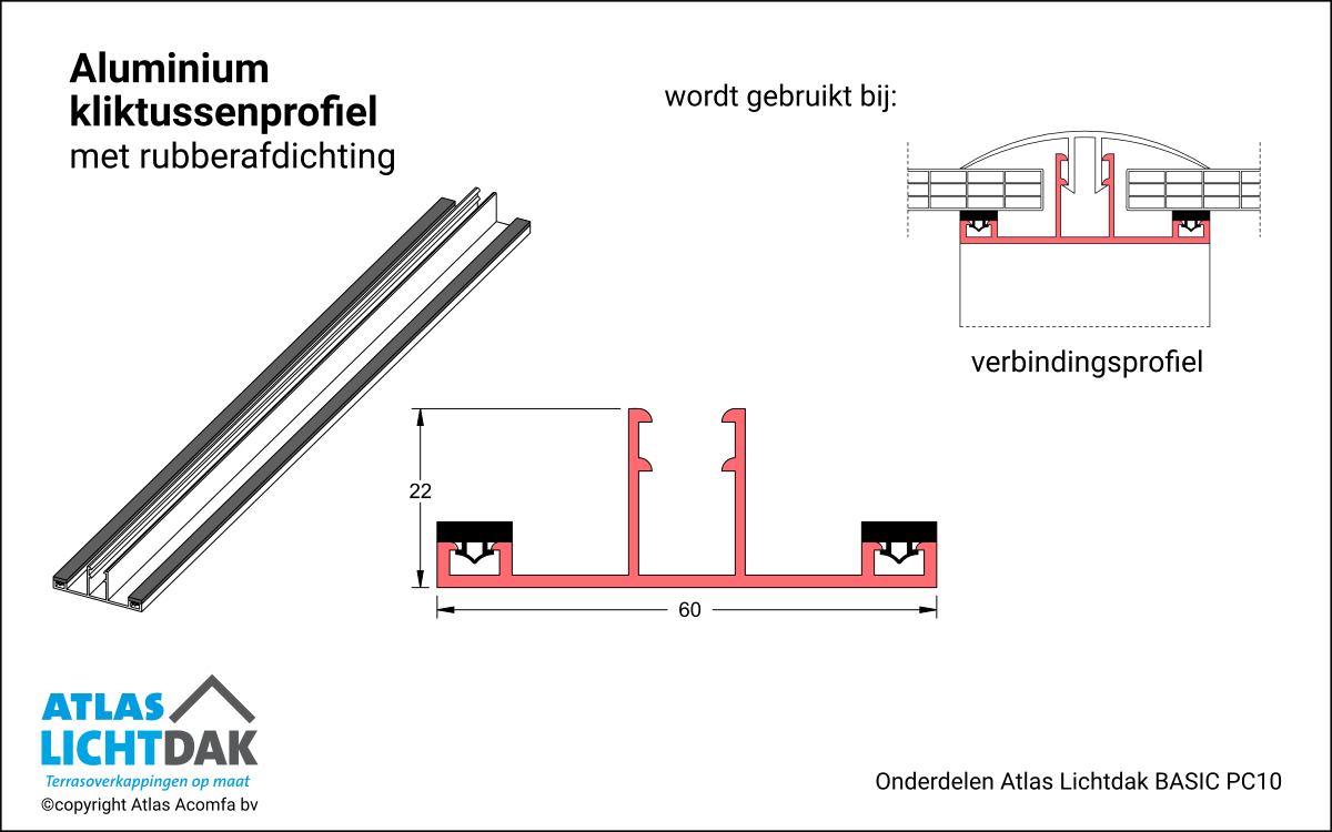 Kliktussenprofiel 10mm Atlas Lichtdak Basic