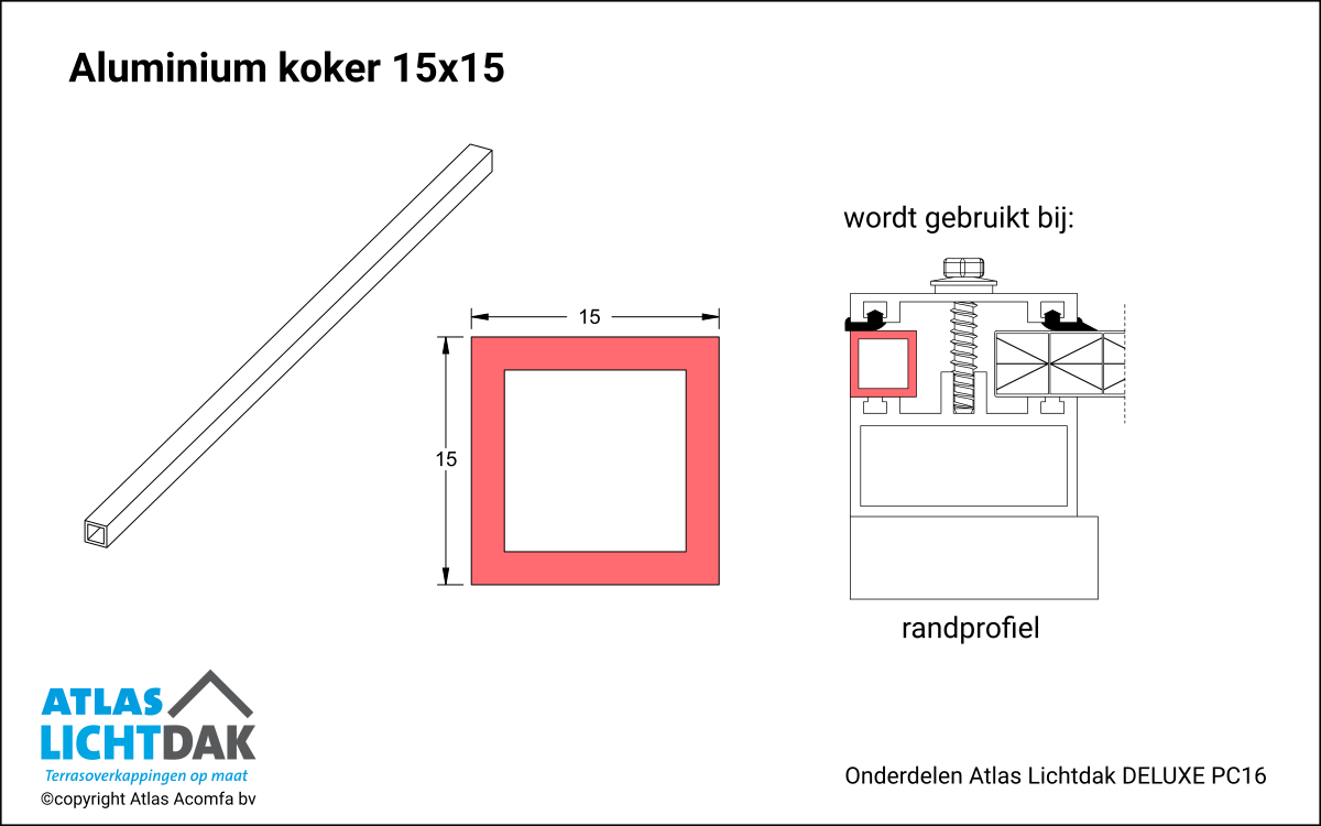 Kokerprofiel 15x15 16mm Atlas Lichtdak Deluxe