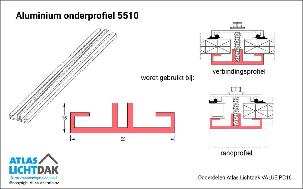 Onderprofiel 5510 16mm Atlas Lichtdak Value