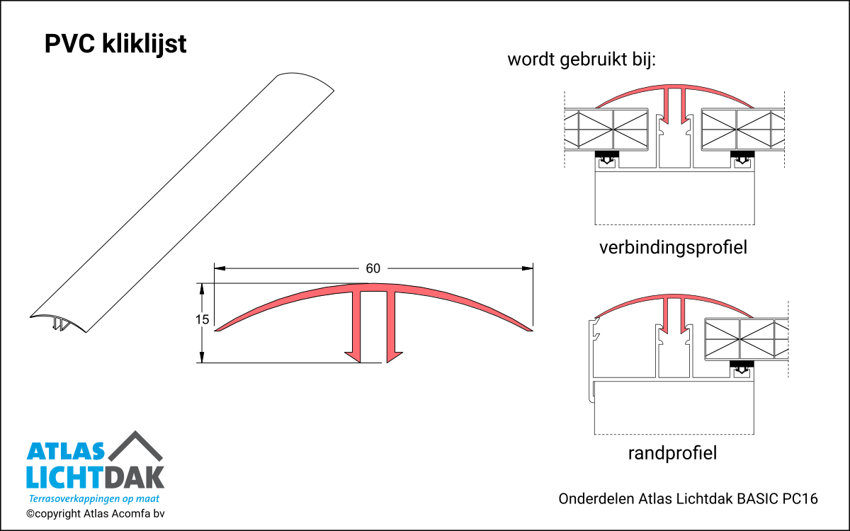 PVC Kliklijst 16mm Atlas Lichtdak Basic