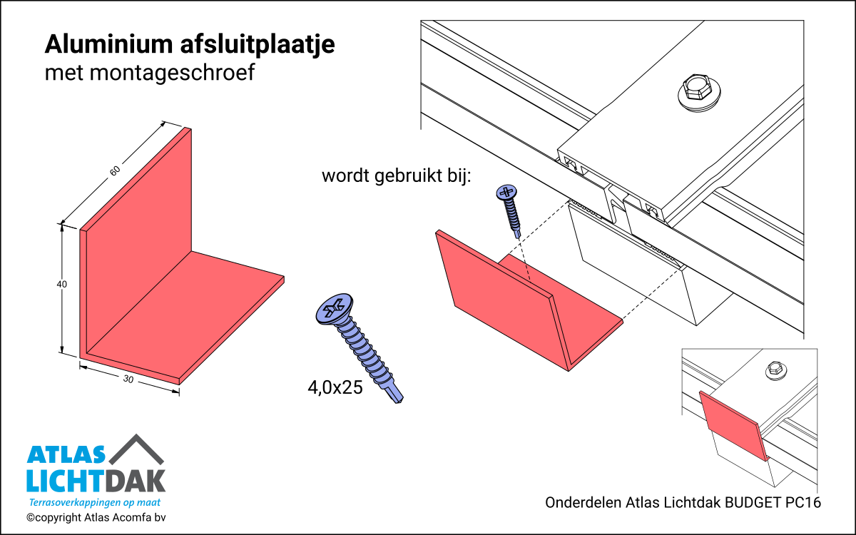 Afsluitplaatje 16mm Atlas Lichtdak Budget