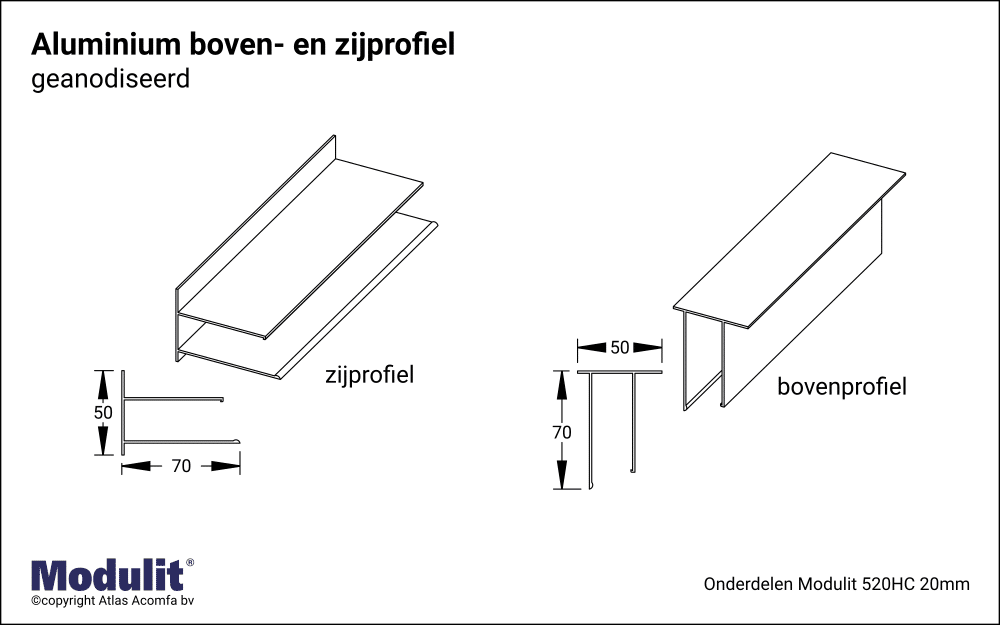 Modulit Boven En Zijprofiel 20mm