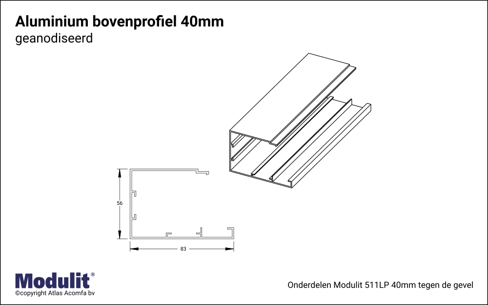 Modulit Polycarbonaat Bovenprofiel 40mm