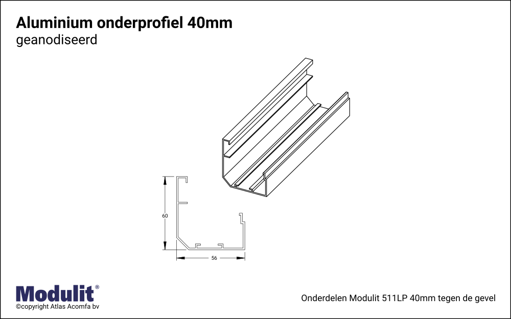 Modulit Polycarbonaat Onderprofiel 40mm