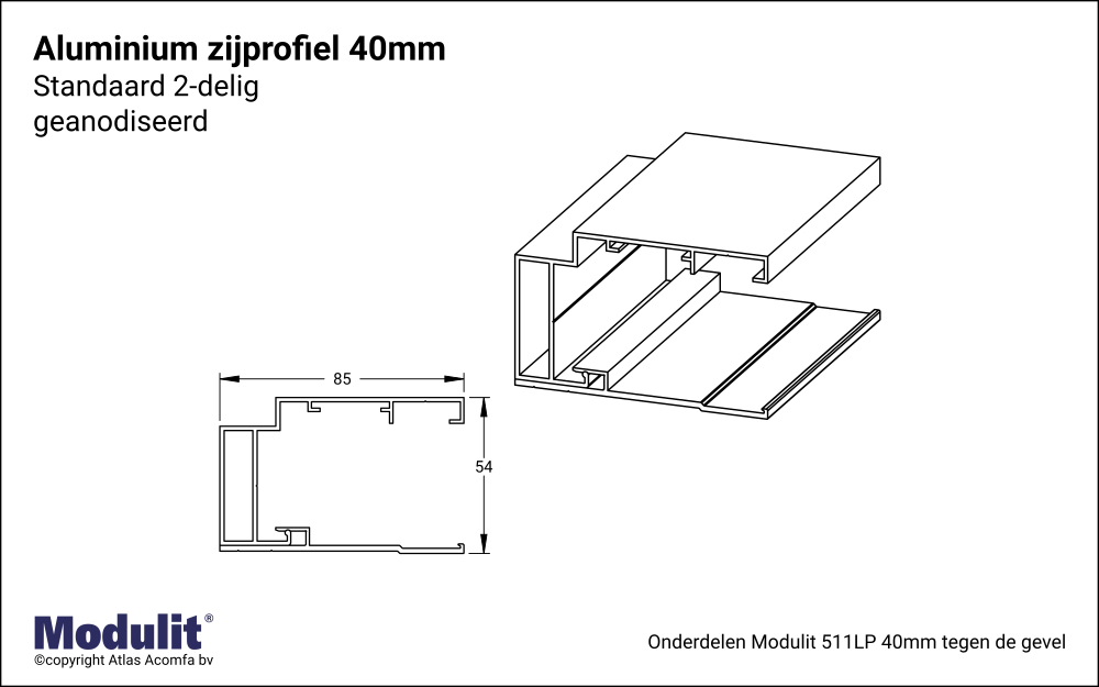 Modulit Polycarbonaat Zijprofiel 40mm