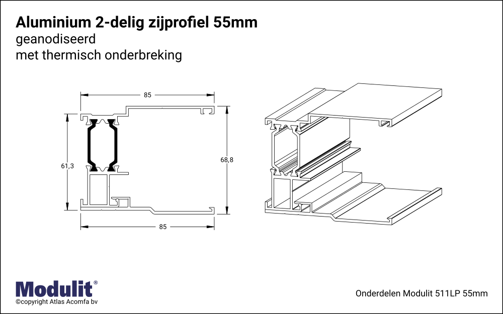 Modulit Zijprofiel ISO 55mm