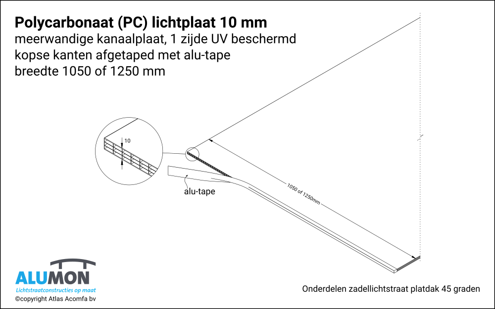 Alumon zadellichtstraat platdak 10mm kanaalplaat 1