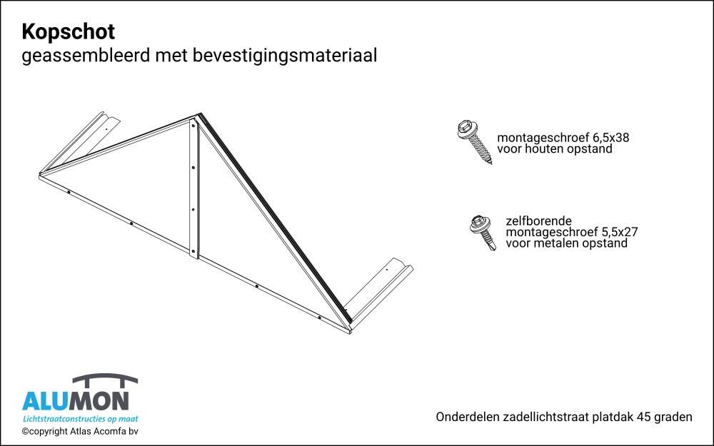 Alumon zadellichtstraat platdak kopschot 1