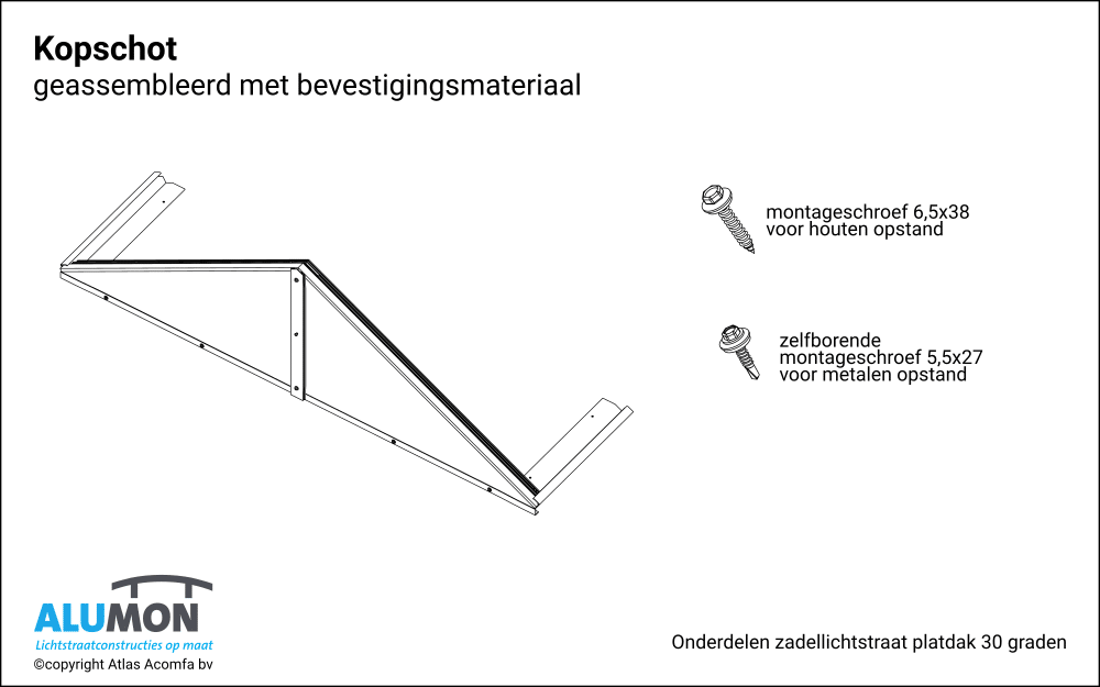 Alumon zadellichtstraat platdak kopschot