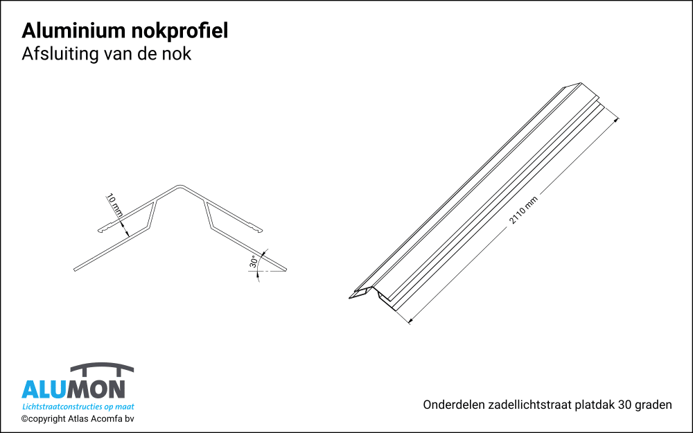 Alumon zadellichtstraat platdak nokprofiel