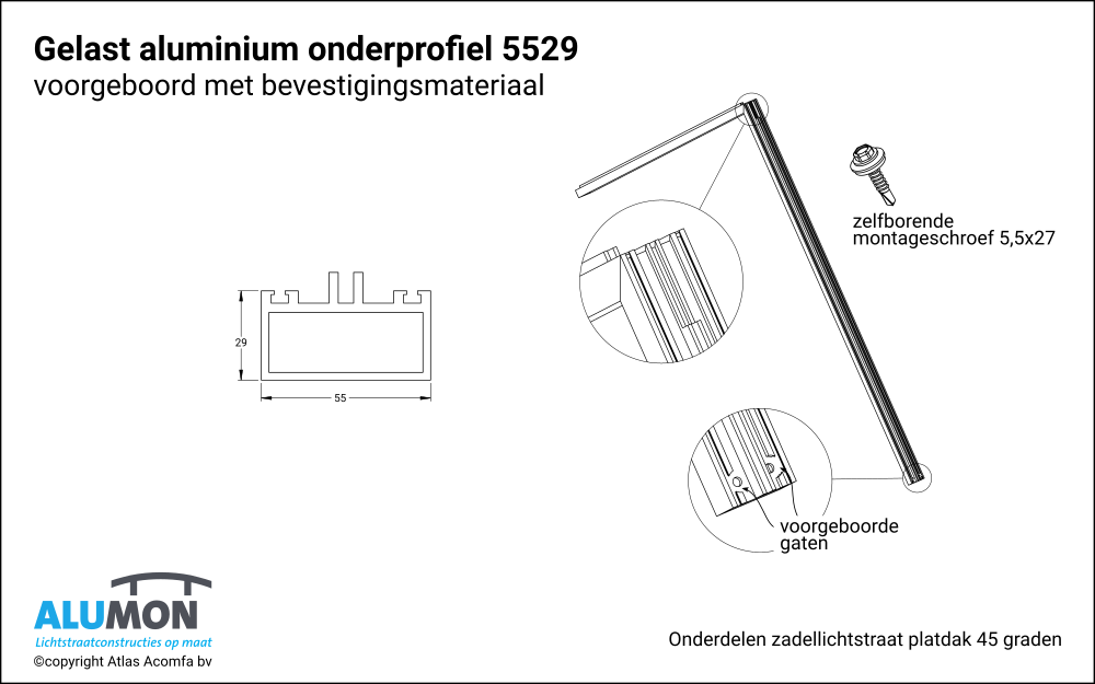 Alumon zadellichtstraat platdak onderprofiel 1