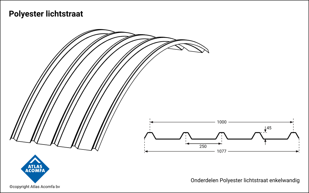 Polyester lichtstraat enkelwandig element